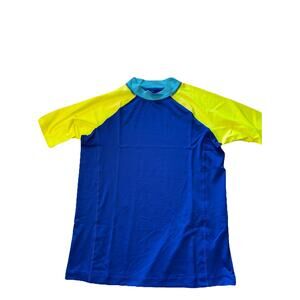 Lands' End Kids Blue‎ Yellow Rash Guard XL Husky 14H-16H NWT